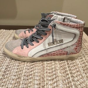 Pink Golden Goose Slides sz 39 - pink croc/leather and gray suede
